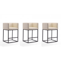 Manhattan Comfort 3-CS011-CR Embassy 34 in. Cream and Black Metal Counter Height Bar Stool (Set of 3)